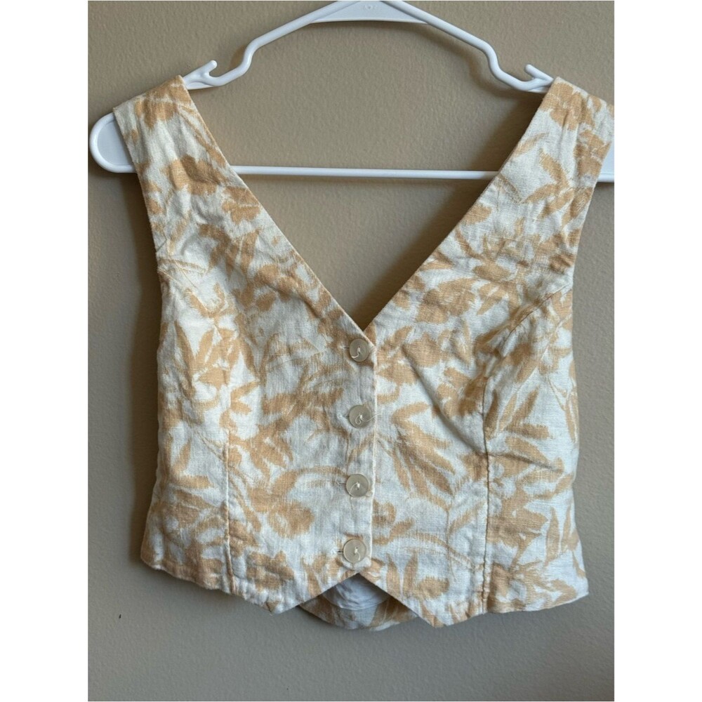 Abercrombie & Fitch Linen Blend Floral Button Front Vest Top Size Small